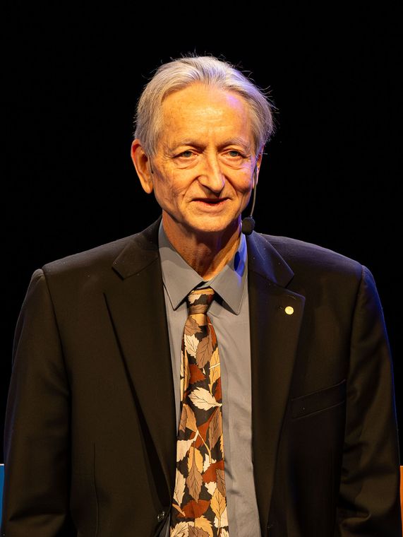 Geoffrey Hinton, smiling, at the 2024 Nobel Prize events in Stockholm