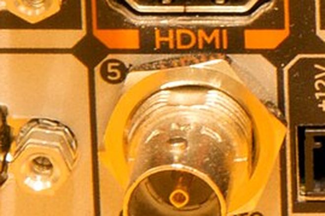 A BNC socket on the back of a video encoder