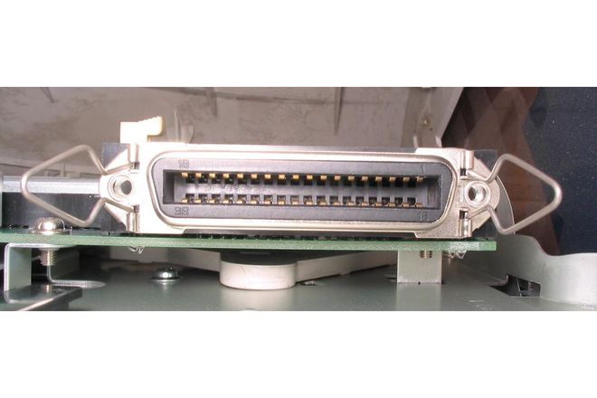 A 36-pin Centronics socket with wire clips