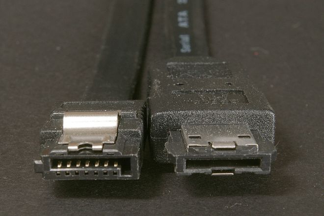 A SATA plug and an eSATA plug side by side