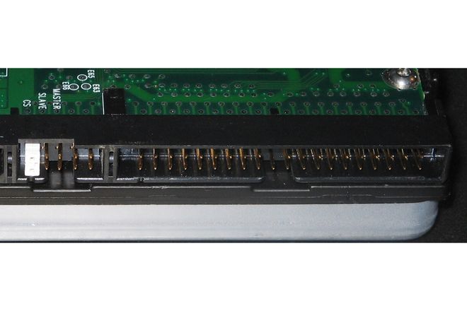 The 40-pin IDE connector on the back of a hard drive