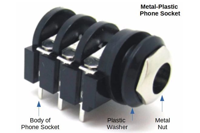 A 6.35 mm panel socket with its metal nut