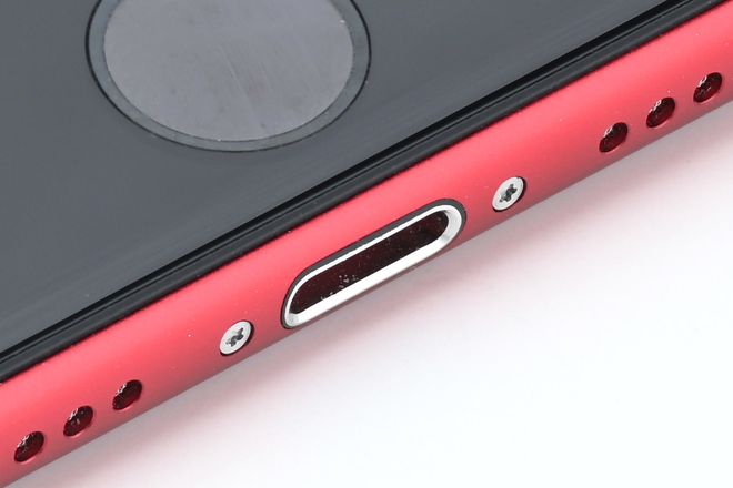 The Lightning port on the bottom edge of an iPhone