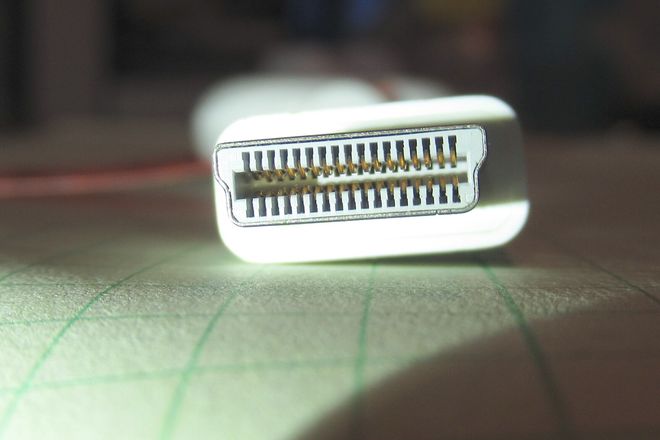 A Micro-DVI plug showing its fine contacts