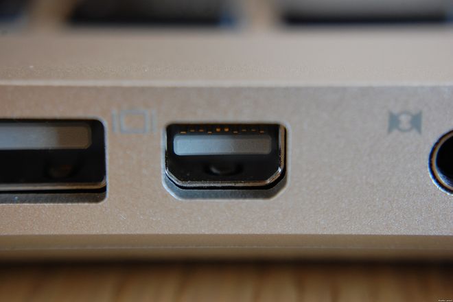 A Mini DisplayPort socket on a MacBook