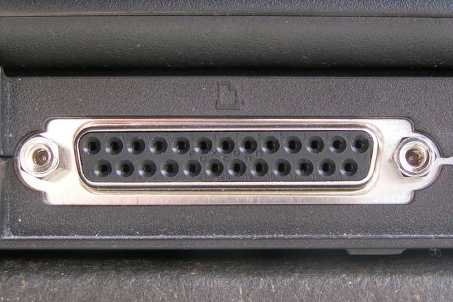 A 25-hole parallel printer port on a computer