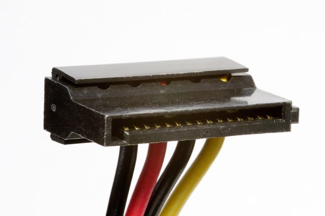 A SATA power connector on a cable