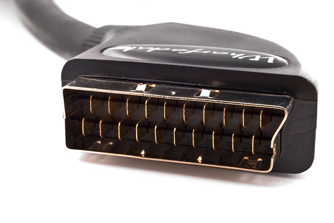 A SCART plug showing its two rows of blades