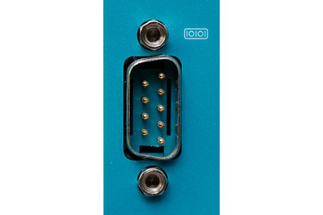 A nine-pin male serial port on a computer