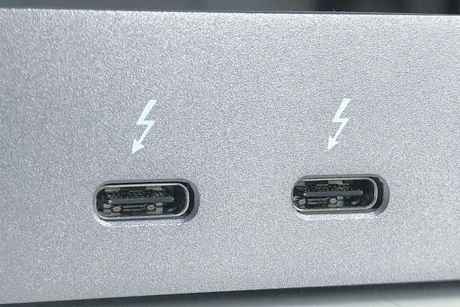 Two Thunderbolt 3 ports, USB-C sockets marked with lightning bolts