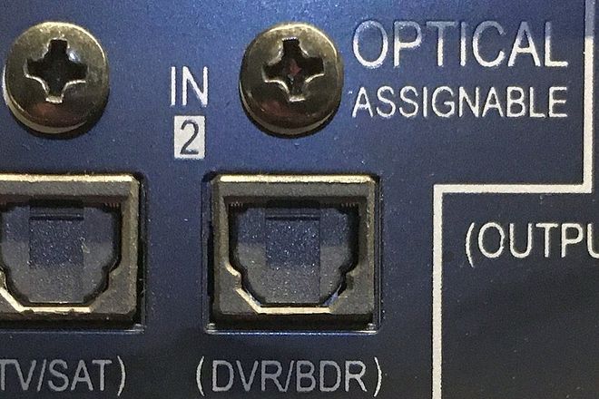 Optical digital audio ports on the back of an AV receiver