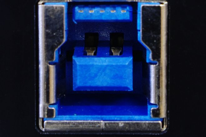A blue USB 3.0 Type-B port