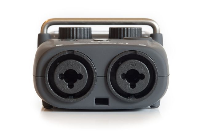 Two XLR combo sockets on a portable recorder