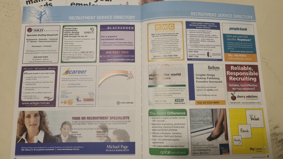The new classifieds section introduced into the human resources industry magazine