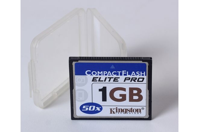 A Kingston 1 GB CompactFlash card