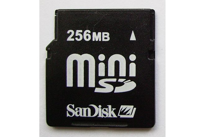 A SanDisk miniSD card