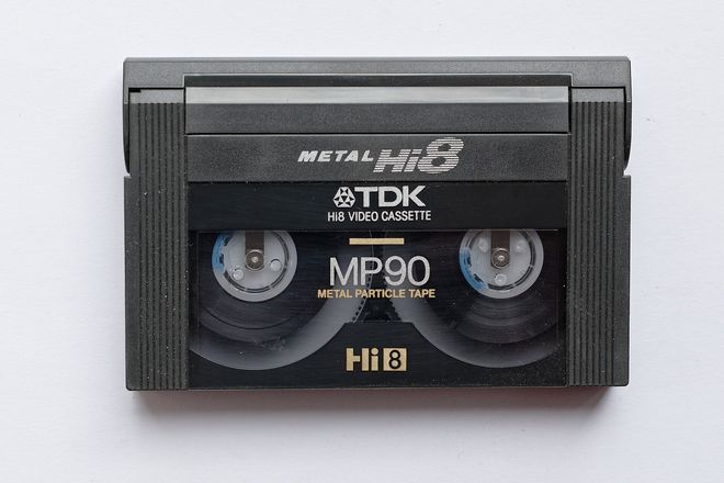 A TDK Hi8 MP90 video cassette