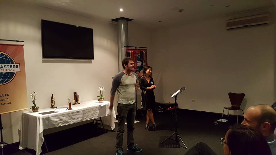 John Walsh-Green speaking at a Toastmasters meeting